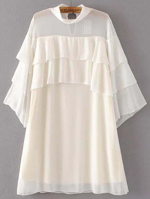 Romwe Band Collar Bell Sleeve Layered Dress