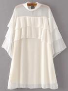 Romwe Band Collar Bell Sleeve Layered Dress