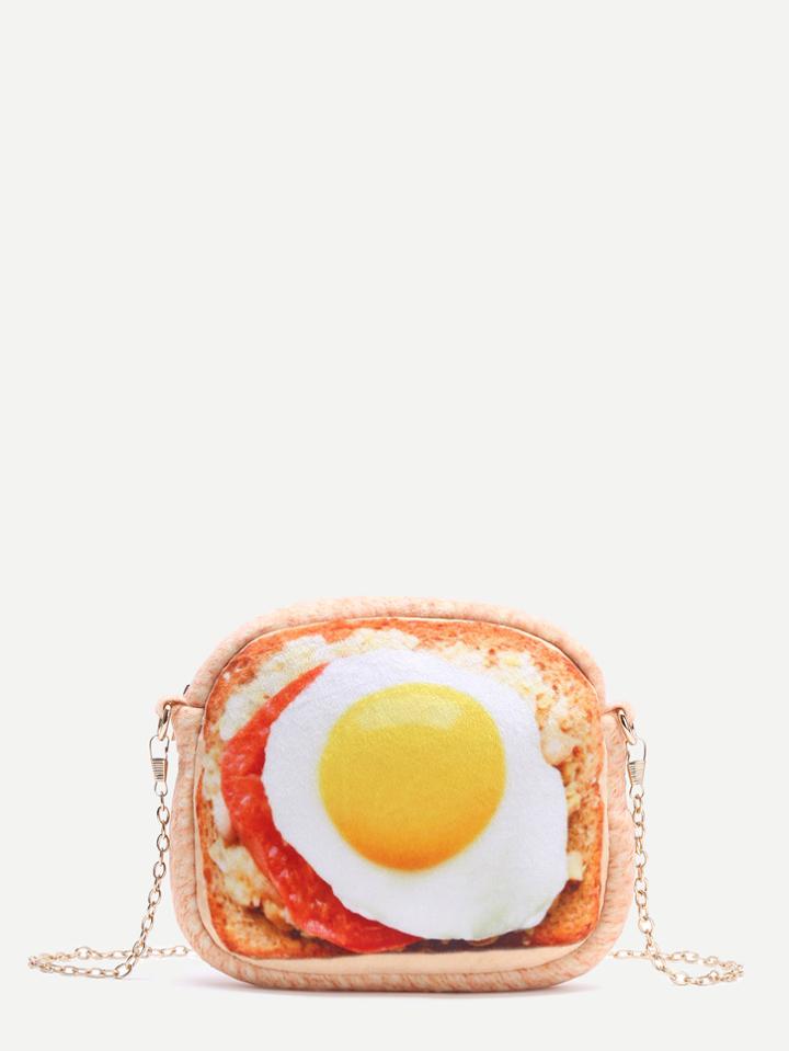 Romwe Fried Egg Pattern Zipper Closure Crossbody Chain Bag