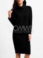 Romwe Black High Neck Knee Length Dress