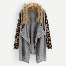 Romwe Contrast Faux Fur Cheetah Print Cardigan