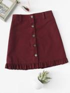 Romwe Frill Hem Single Breasted Skirt