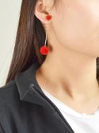 Romwe Red Artificial Mink Fur Ball Earrings