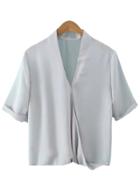 Romwe Light Grey Short Sleeve Cross V Neck Blouse