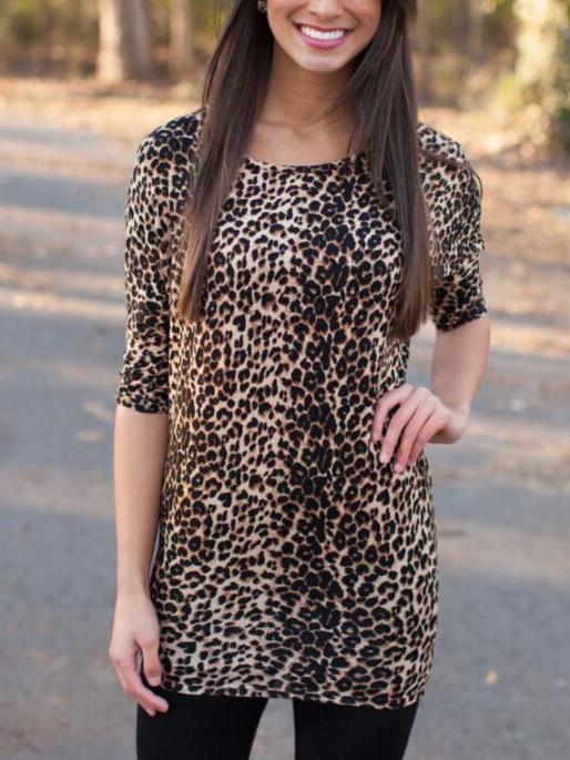 Romwe Leopard Print Long T-shirt