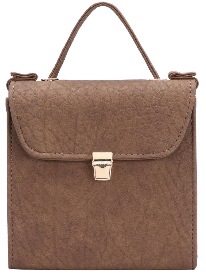 Romwe Khaki Push Lock Pu Shoulder Bag