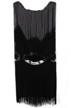 Romwe Black Sleeveless Dress With Tassel Trim