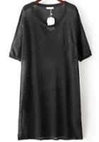 Romwe With Pocket Loose Black Sweater