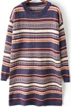 Romwe Vintage Tribal Print Blue Sweater