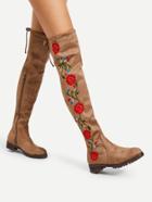 Romwe Flower Embroidery Over The Knee Boots