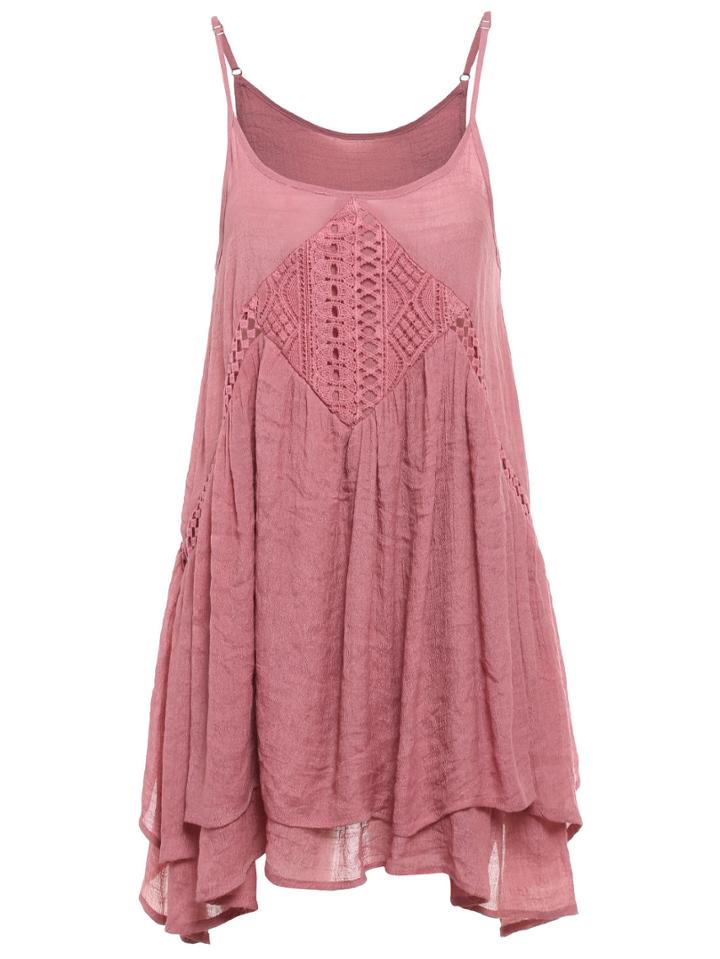 Romwe Spaghetti Strap Crochet Cami Dress