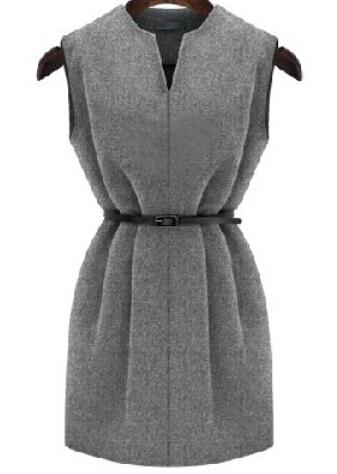 Romwe V Neck Sleeveless Grey Dress