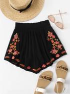 Romwe Floral Embroidered Shorts