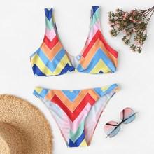 Romwe Random Chevron V-plunge Bikini Set
