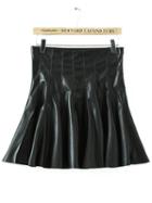Romwe Black High Waist Pu Leather Pleated Skirt