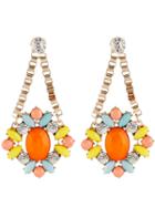 Romwe Orange Gemstone Gold Crystal Chain Earrings