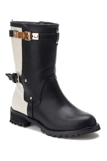Romwe Double Buckles Color Block Boots