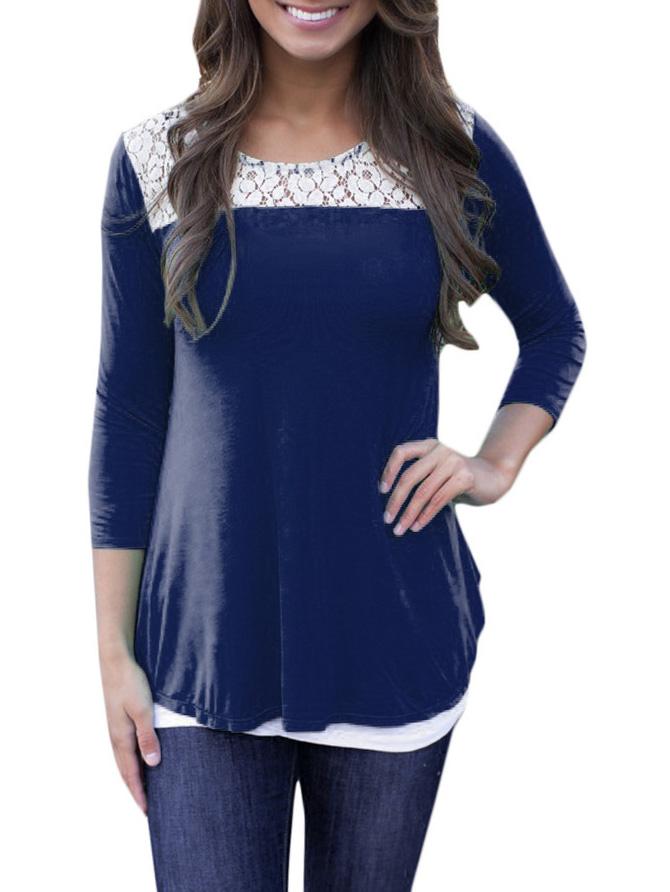 Romwe Navy Cut Out Backless Lace Insert T-shirts