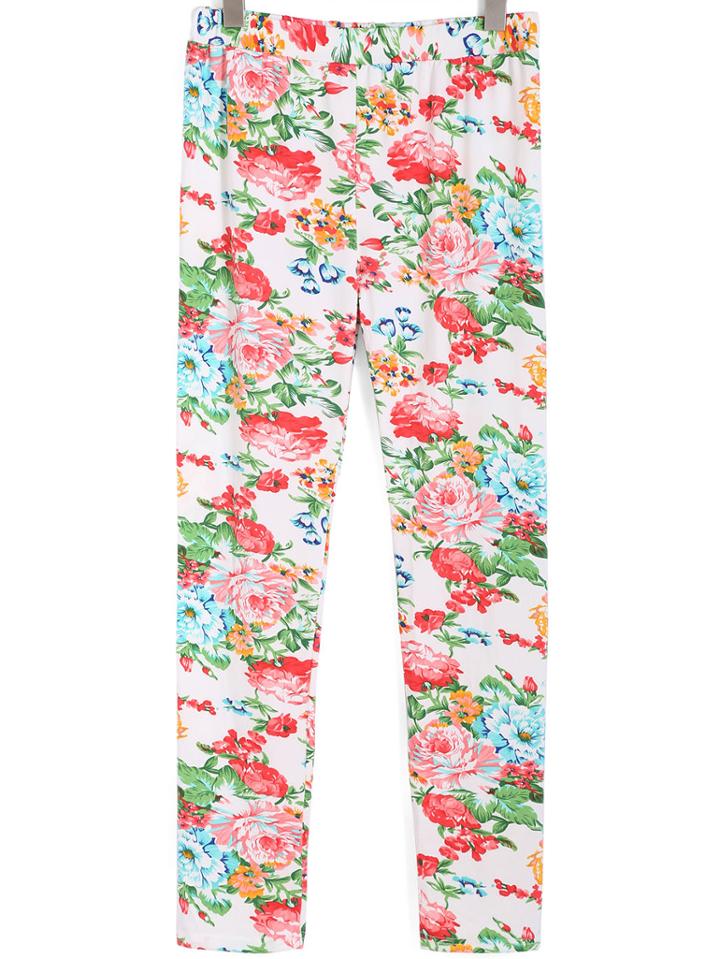 Romwe Floral Slim Multicolor Leggings