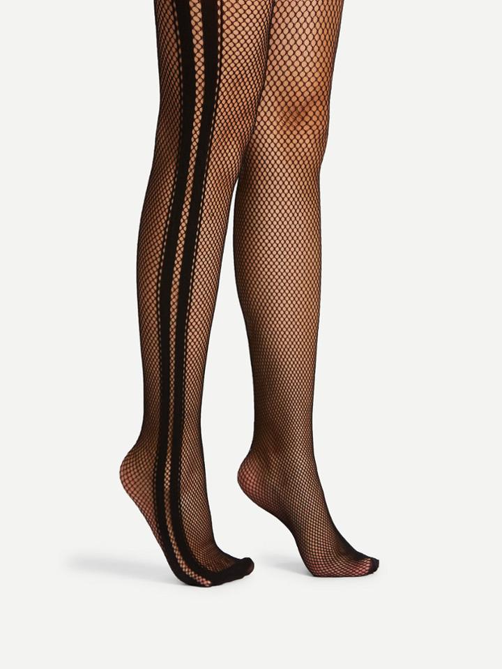 Romwe Contrast Tape Fishnet Tights