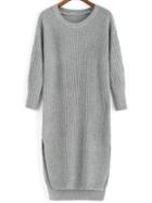 Romwe Slit High Low Grey Sweater Dress