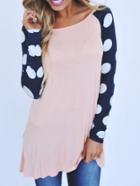 Romwe Long Sleeve Polka Dot T-shirt