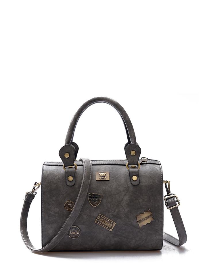 Romwe Nameplate Decoration Boston Bag