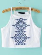 Romwe White Embroidery Cami Top