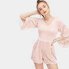 Romwe V-neck Solid Velvet Jumpsuits