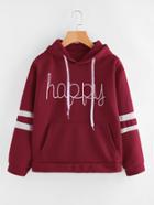 Romwe Letter Print Varsity-sleeve Hoodie