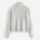 Romwe High Neck Solid Fuzzy Jumper