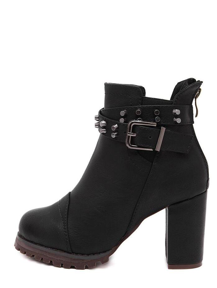 Romwe Black Back Zipper Studded Ankle Boots