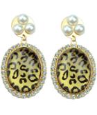 Romwe Gold Diamond Leopard Pearls Earrings