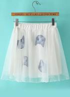Romwe Elastic Waist Cat Print Pleated Skirt