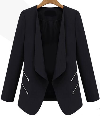 Romwe Zipper Fitted Black Blazer