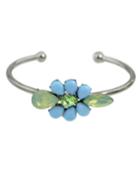 Romwe Green Rhinestone Flower Cuff Bracelet