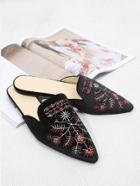 Romwe Embroidered Detail Flat Mules