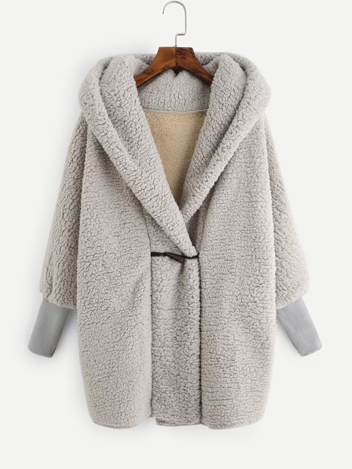 Romwe Hooded Fluffy Loose Coat