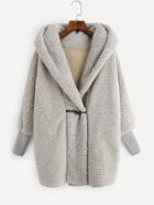 Romwe Hooded Fluffy Loose Coat