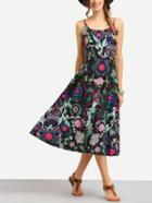 Romwe Flower Print A-line Cami Dress