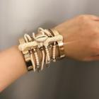 Romwe Bead & Chain Decor Double Layered Cuff Bracelet 1pc