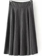 Romwe Elastic Waist Vertical Striped Pleated Grey Skirt