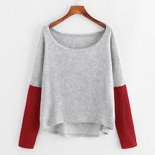 Romwe Contrast Sleeve Dip Hem Sweater