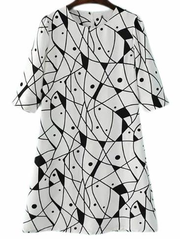 Romwe Black White Zipper Back Fish Print Dress