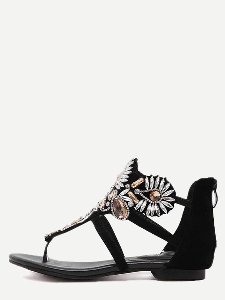 Romwe Black Flip Rhinstone Sandals