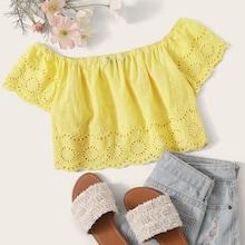 Romwe Off Shoulder Crop Schiffy Top