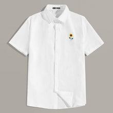 Romwe Guys Embroidery Sunflower Print Shirt
