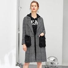 Romwe Faux Fur Pocket Plaid Coat