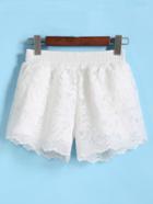 Romwe Elastic Waist Embroidered White Shorts
