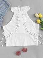 Romwe Eyelet Lace Lace Halter Crop Top
